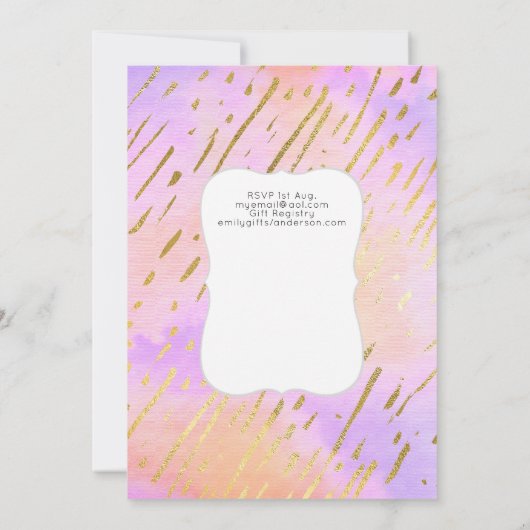 グリッターユニコーン13誕生日ピンク金ゴールドガールズ 招待状 (裏面)