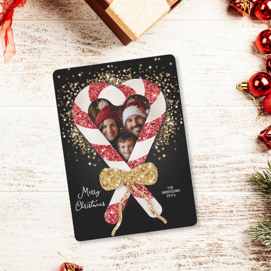 グリッターユニークキャンディーケインフレーム写真クリスマスクリスマス 招待状