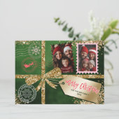 グリッターユニーク金ゴールドギフトボウフォトメリークリスマス シーズンカード (スタンド正面)