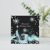 グリッターライトティール(緑がかった色)ブルーハイヒールバースデーパーティー 招待状 (スタンド正面)