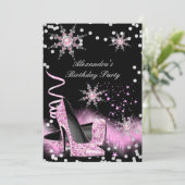 グリッターライトピンクハイヒール誕生日パーティー 招待状 (スタンド正面)
