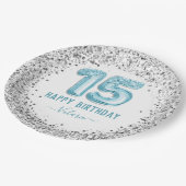 グリッターライトブルーハッピー15誕生日 ペーパープレート (アングル)