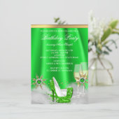 グリッターライムグリーンハイヒール金ゴールドシャンパンパーティー 招待状 (スタンド正面)