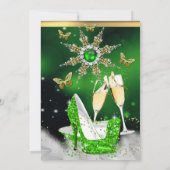 グリッターライムグリーンバタフライヒール金ゴールドシャンパン 招待状 (裏面)