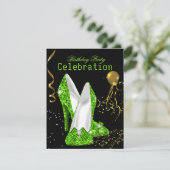 グリッターライムグリーン金ゴールドバースデーパーティーお祝い 招待状 (スタンド正面)