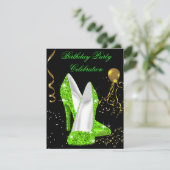 グリッターライムグリーン金ゴールドバースデーパーティー 招待状 (スタンド正面)