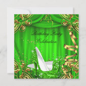 グリッターライムハイヒール金ゴールドシルクバースデーパーティー 招待状 (正面)