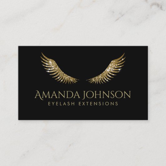 グリッターラッシュホワイト金ゴールドウイングシンプルブラックカード 名刺 (正面)