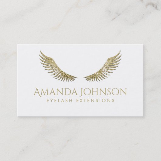 グリッターラッシュホワイト金ゴールドウイングシンプルホワイトカード 名刺 (正面)