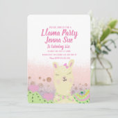 グリッターラマバースデーパーティードルカラフル 招待状 (スタンド正面)