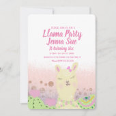 グリッターラマバースデーパーティードルカラフル 招待状 (正面)