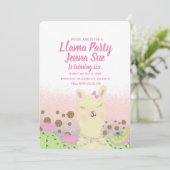 グリッターラマバースデーパーティードルカラフル 招待状 (スタンド正面)