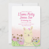 グリッターラマバースデーパーティードルカラフル 招待状 (正面)