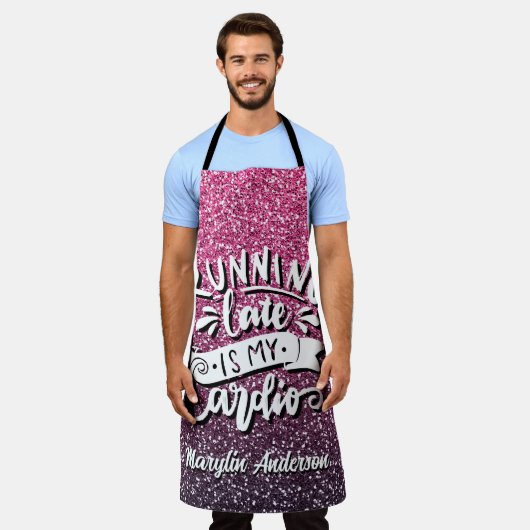 グリッターランニングの遅れは私の心臓病タイポグラフィ エプロン (着用した状態)