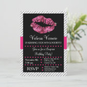 グリッターリップキスをする大人誕生日招待状 招待状 (スタンド正面)