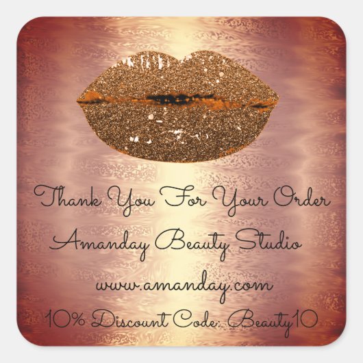 グリッターリップサンキューショップ割引金ゴールドブラウン スクエアシール (正面)