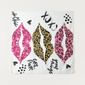 グリッターリップ:ファッショナブルLeopard Print タペストリー (正面(横))