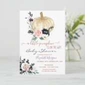 グリッターリトルカボチャの花点々のある、赤ちゃんシャワー 招待状 (スタンド正面)