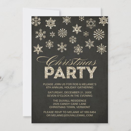 グリッタールックスノーフレークスクリスマスパーティの招待状 招待状 (正面)