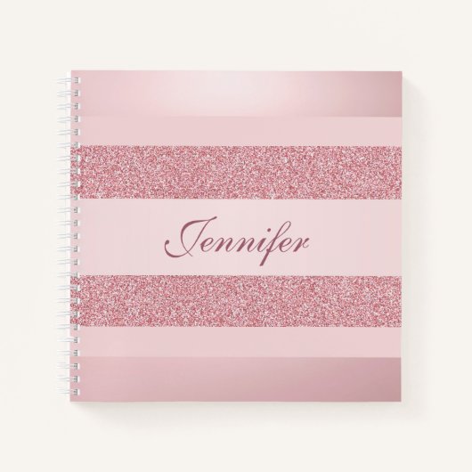 グリッタールックバラ金ゴールド色手書きスクリプト ノートブック (正面)