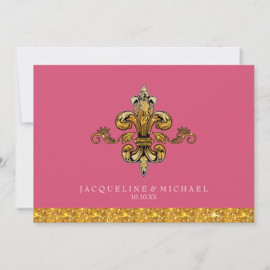グリッタールックフェイク金ゴールドブラックフォーマル(紋章の)フラ・ダ・リ 招待状 (正面)