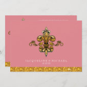 グリッタールックフェイク金ゴールドブラックフォーマル(紋章の)フラ・ダ・リ 招待状 (正面/裏面)