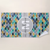 グリッタールックマーメイドモはかりで測ノグラムカラフルかわいい ビーチタオル (正面)