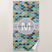 グリッタールックマーメイドモはかりで測ノグラムカラフルかわいい ビーチタオル (正面)