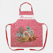 グリッタールックレッドパインキャンディケインブーケクリスマス エプロン (正面)