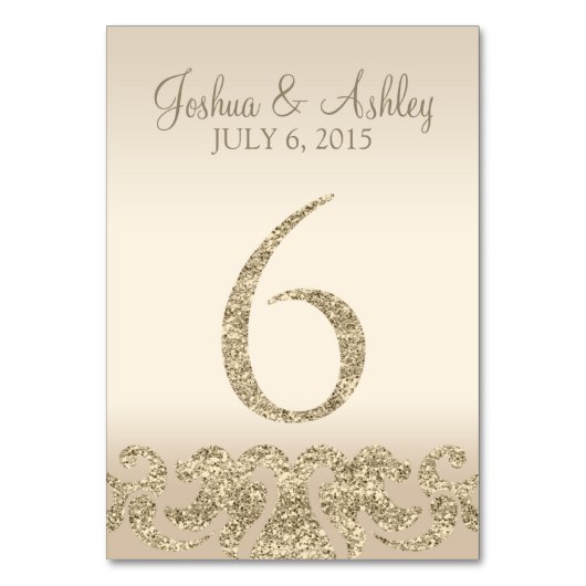 グリッタールック結婚のテーブル番号 – テーブルカード6 テーブルナンバー (正面)