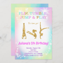 グリッターレインボーカラフル体操誕生日招待状 招待状