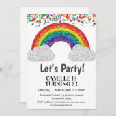 グリッターレインボーガールバースデー 招待状 (正面/裏面)