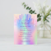 グリッターレインボーピンクのバーチャル誕生日の招待状 ポストカード (スタンド正面)