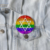 グリッターレインボーフラッグゲイデビッドのユダヤ星 缶バッジ (インサイチュ)
