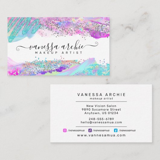 グリッターレインボーホログラフィックブラシストローク 名刺 (正面/裏面)