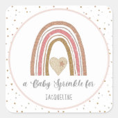 グリッターレインボーモダンピンク金ゴールドベビースプリンクル スクエアシール (正面)