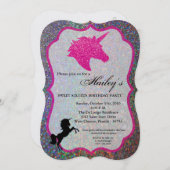 グリッターレインボーユニコーンスウィート16誕生日招待状 招待状 (正面/裏面)