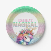 グリッターレインボーユニコーンマジカル紙プレート ペーパープレート (正面)