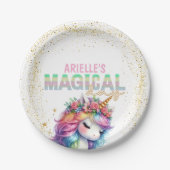 グリッターレインボーユニコーンマジカル紙プレート ペーパープレート (正面)