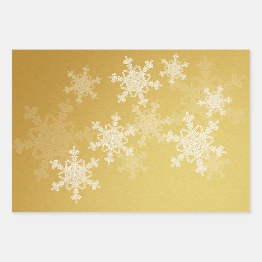 グリッターレッドインディゴゴールデンスノーフレークスクリスマス ラッピングペーパーシート (正面2)