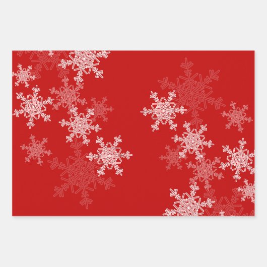 グリッターレッドインディゴゴールデンスノーフレークスクリスマス ラッピングペーパーシート (正面)