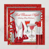 グリッターレッドグラモールナイトカクテルパーティー 招待状 (正面/裏面)