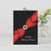 グリッターレッドダイヤモンドボウブラックバースデーパーティー2 招待状 (スタンド正面)