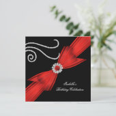 グリッターレッドダイヤモンドボウブラックバースデーパーティー3 招待状 (スタンド正面)