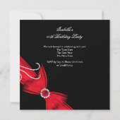 グリッターレッドダイヤモンドボウブラックバースデーパーティー3a 招待状 (裏面)