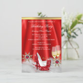 グリッターレッドハイヒールシューズ金ゴールドシャンパンパーティー 招待状 (スタンド正面)