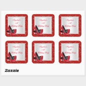 グリッターレッドハイヒールバースデーパーティーダイヤモンド スクエアシール (シート)