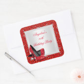 グリッターレッドハイヒールバースデーパーティーダイヤモンド スクエアシール (封筒)