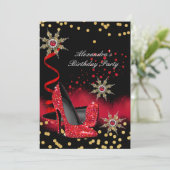 グリッターレッドハイヒールブラックバースデーパーティー 招待状 (スタンド正面)