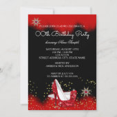 グリッターレッドハイヒールブラック金ゴールドスノーフレークパーティー 招待状 (正面)